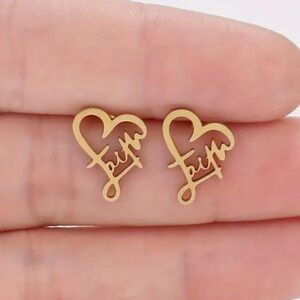 Faith Heart Gold Toned Stud Earrings